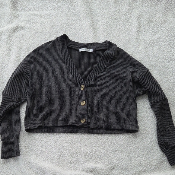 Altar'd State Sweaters - Altar'd State Small Cropped Cardigan Black Button-Up Women's Oversized  Sweater